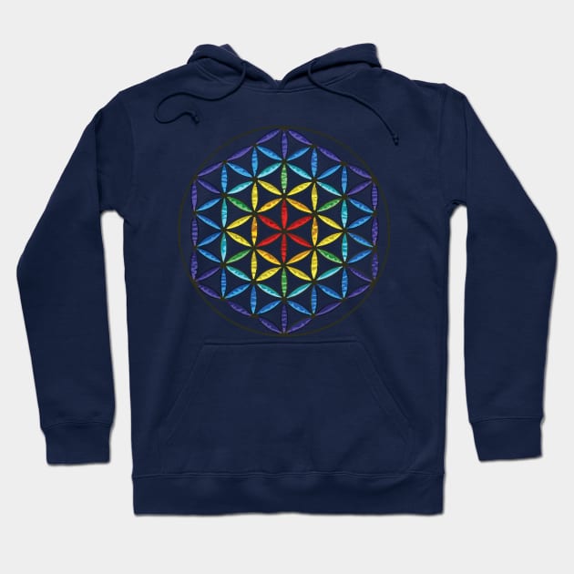 Rainbow Flower of Life Stained Glass Art Hoodie by Teenugs